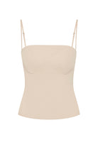 Beige strap top on a white background. Latte Corset. Corset and skirt matching set. Beige Corset. Flattering Corset. Sabelle Corset. Edie Corset.
